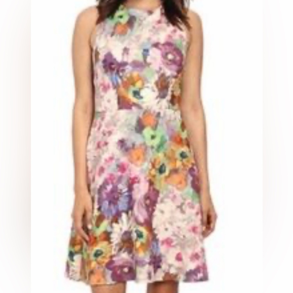 Adrianna Papell's colorful floral fit-&-flare dress sz 6 cross-back cottagecore